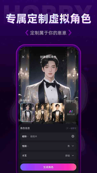 Hobby AI - 虚拟角色专属定制，开启跨次元聊天 Hero图